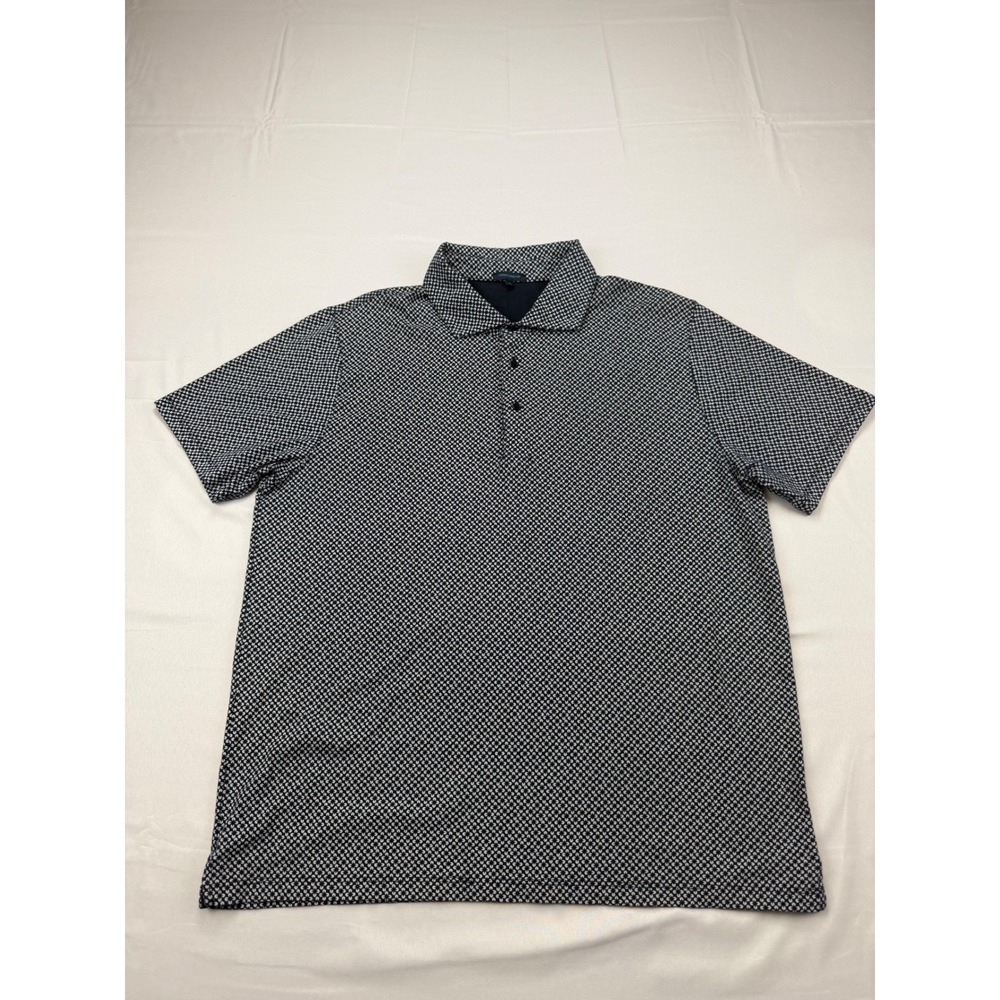 Patrick Assaraf Mens XL Polo Shirt Navy White Geometric Micro Print Short Sleeve
